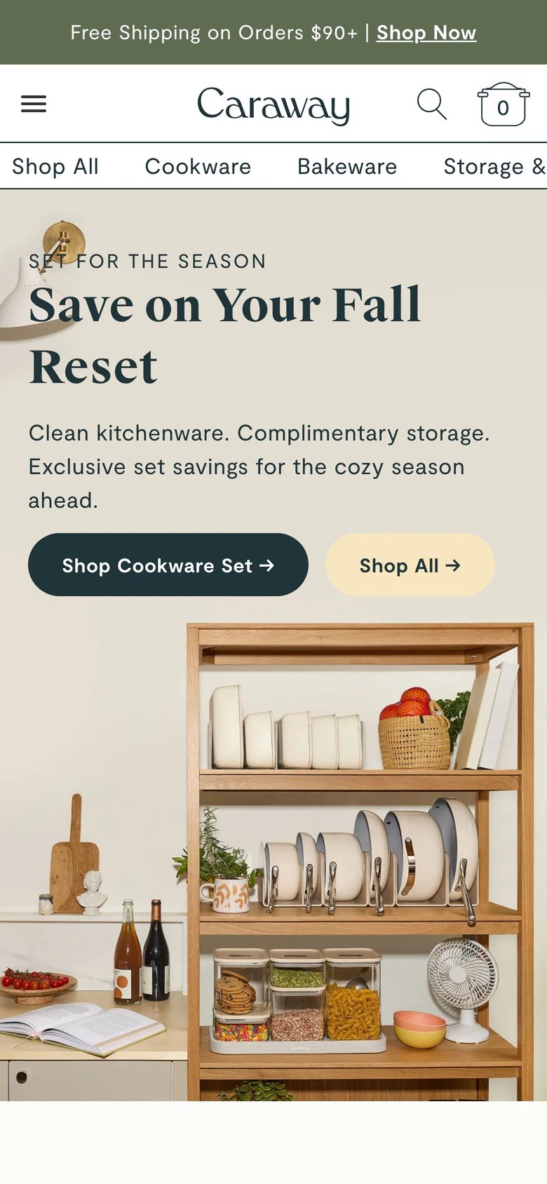 Mobile homepage of Caraway