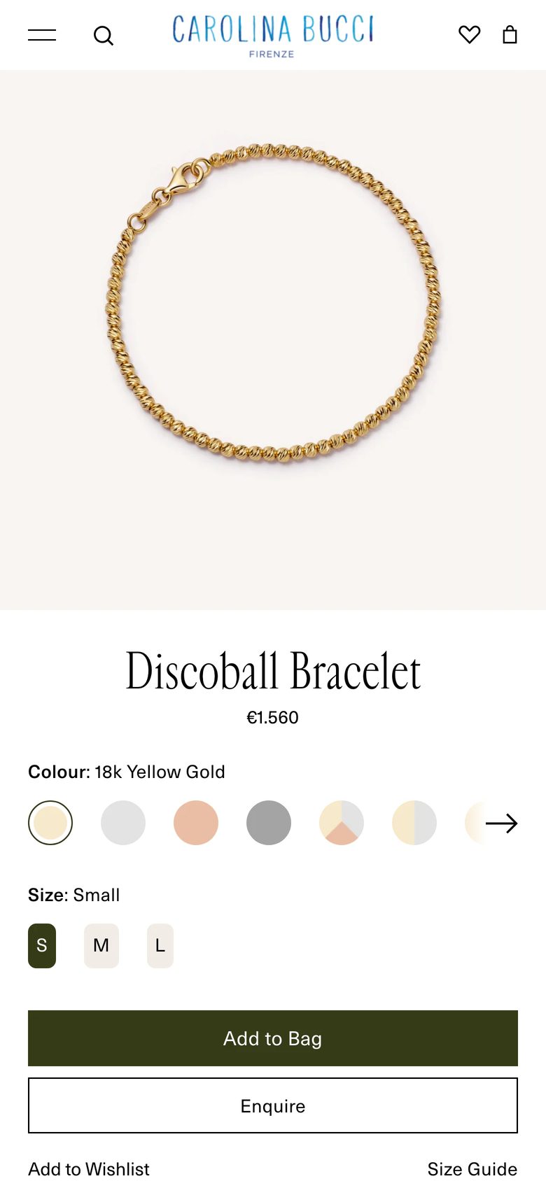 Mobile product page of Carolina Bucci