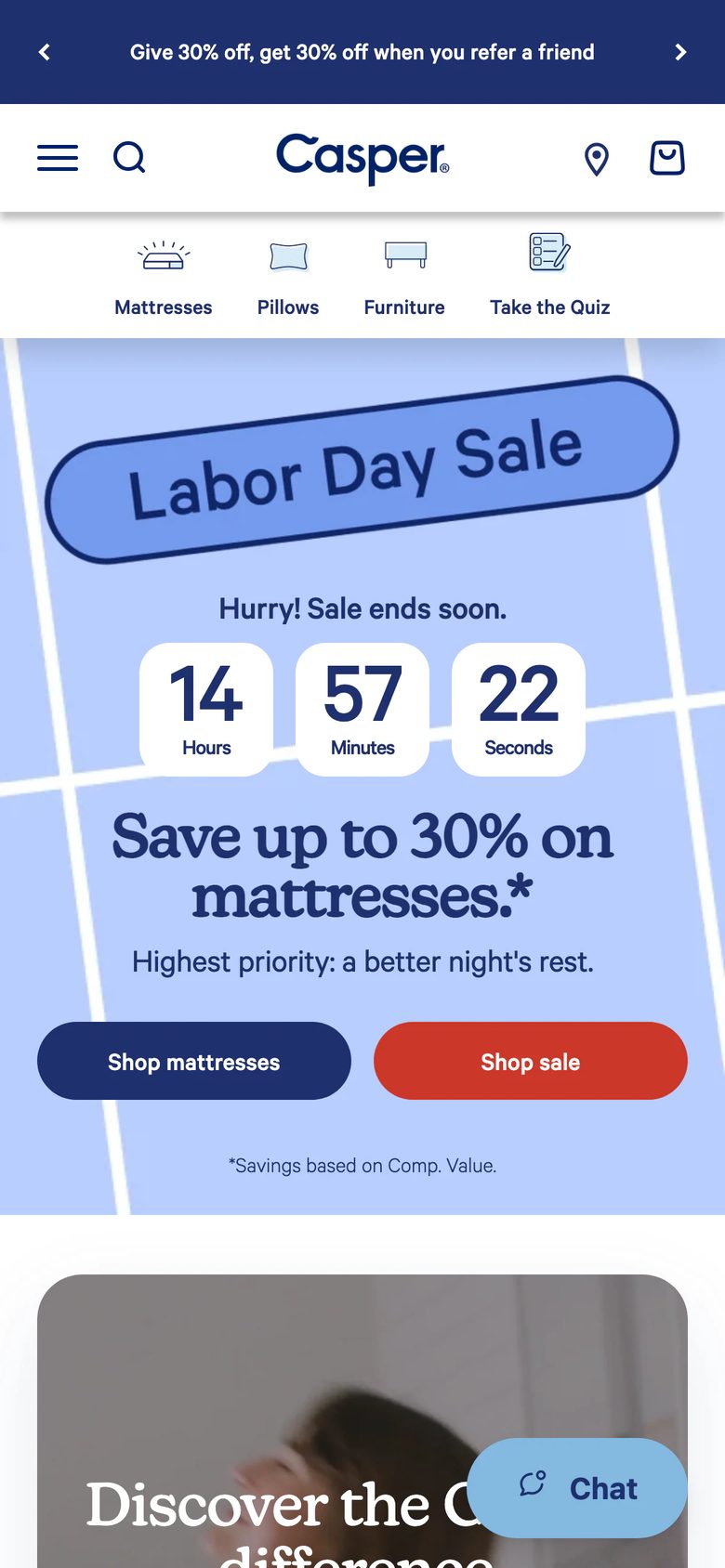 Mobile homepage of Casper