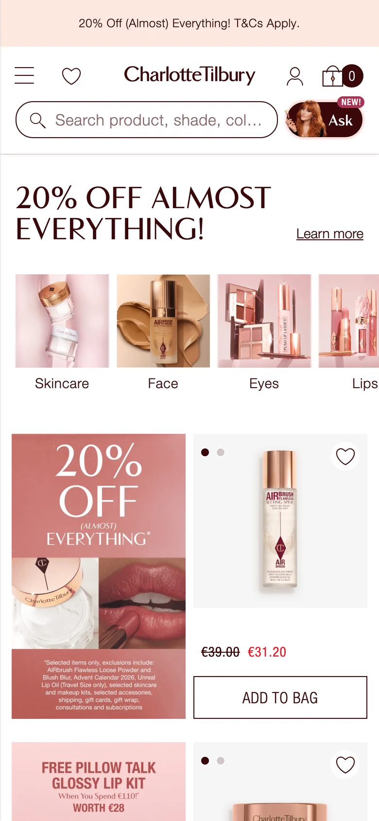 Mobile catalog of Charlotte Tilbury