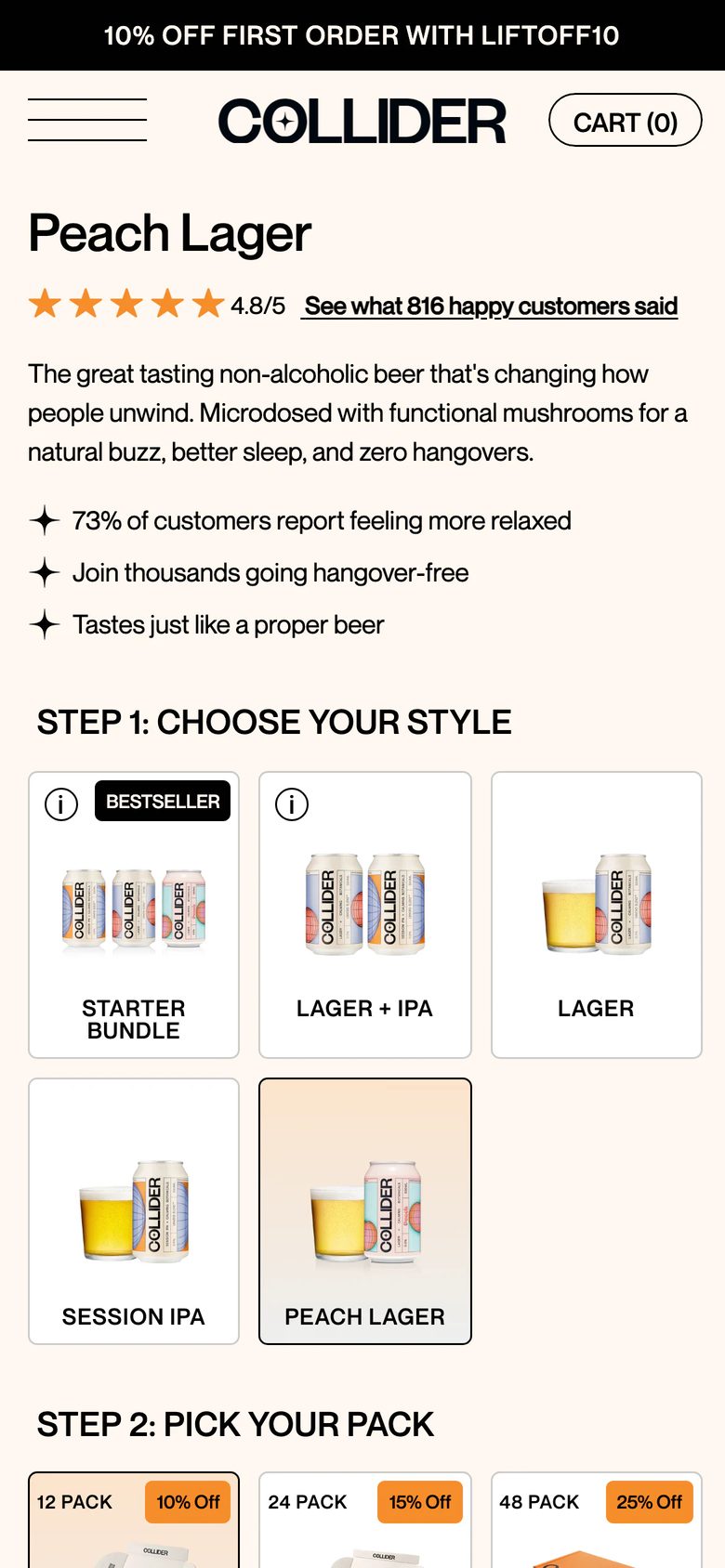 Mobile product page of Collider