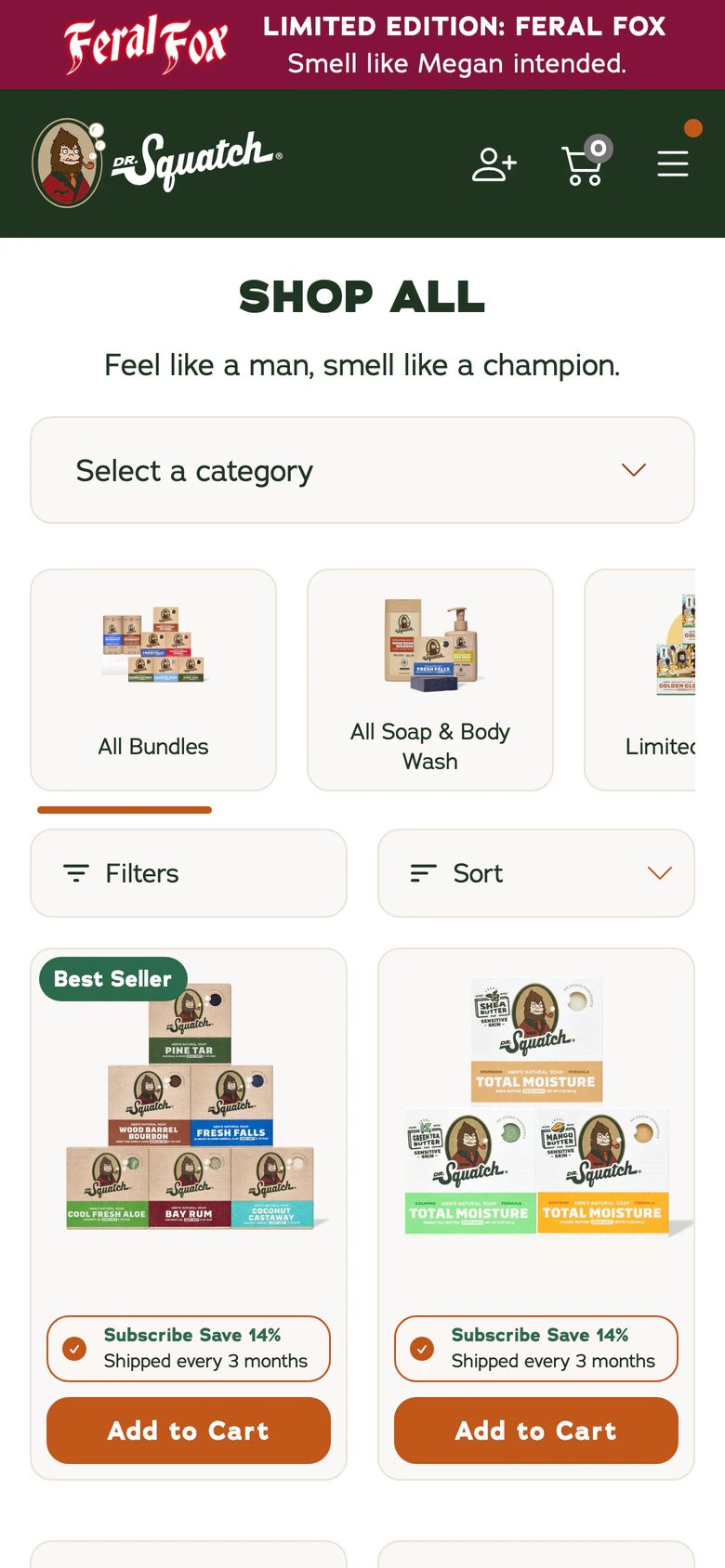 Mobile catalog of Dr. Squatch