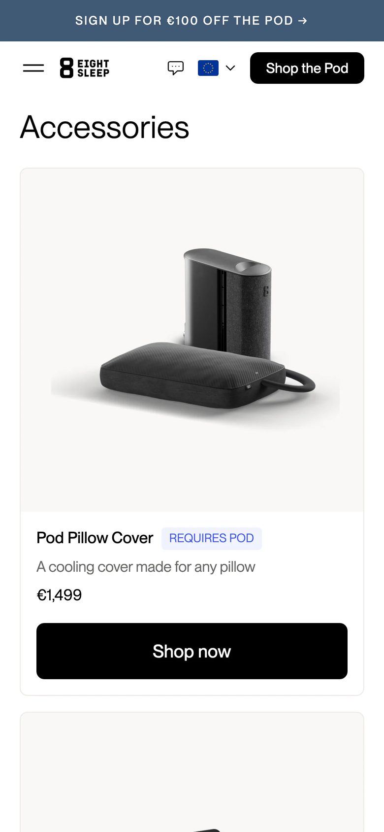 Mobile catalog of Eight Sleep