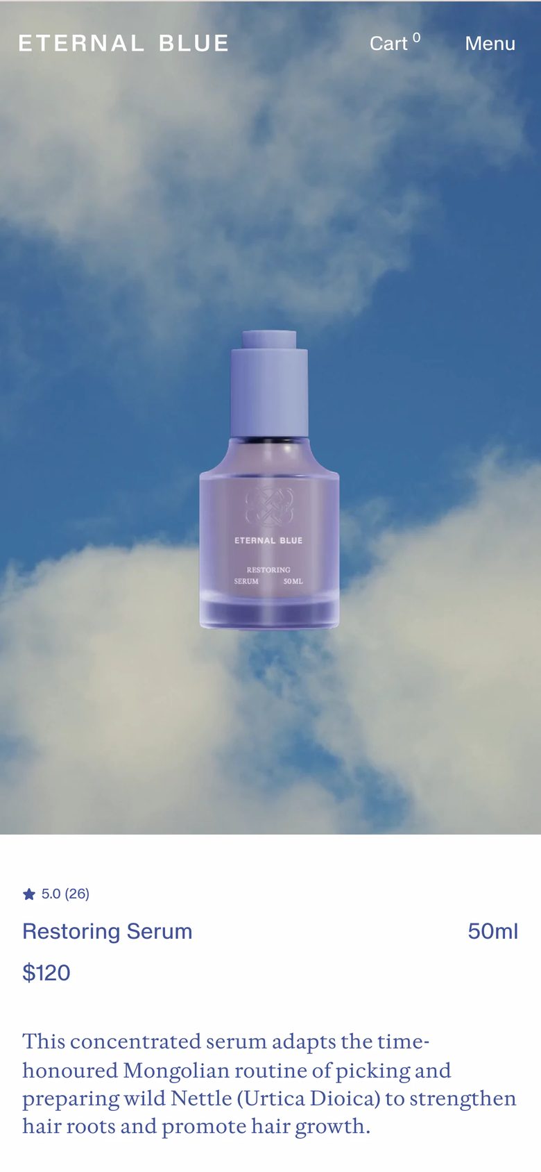Mobile product page of Eternal Blue