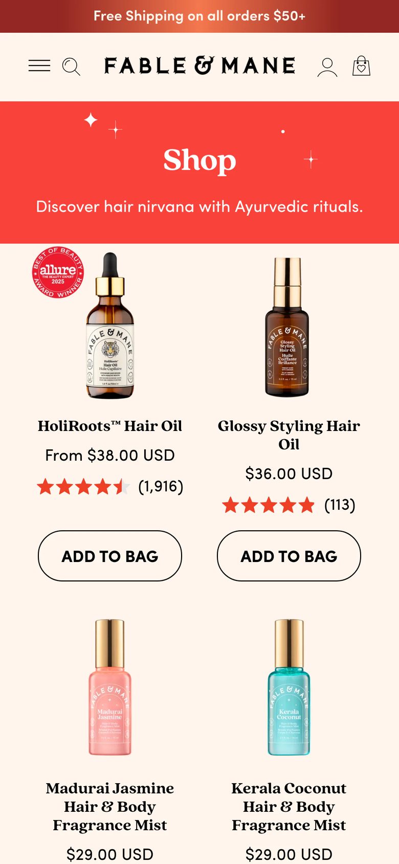 Mobile catalog of Fable & Mane