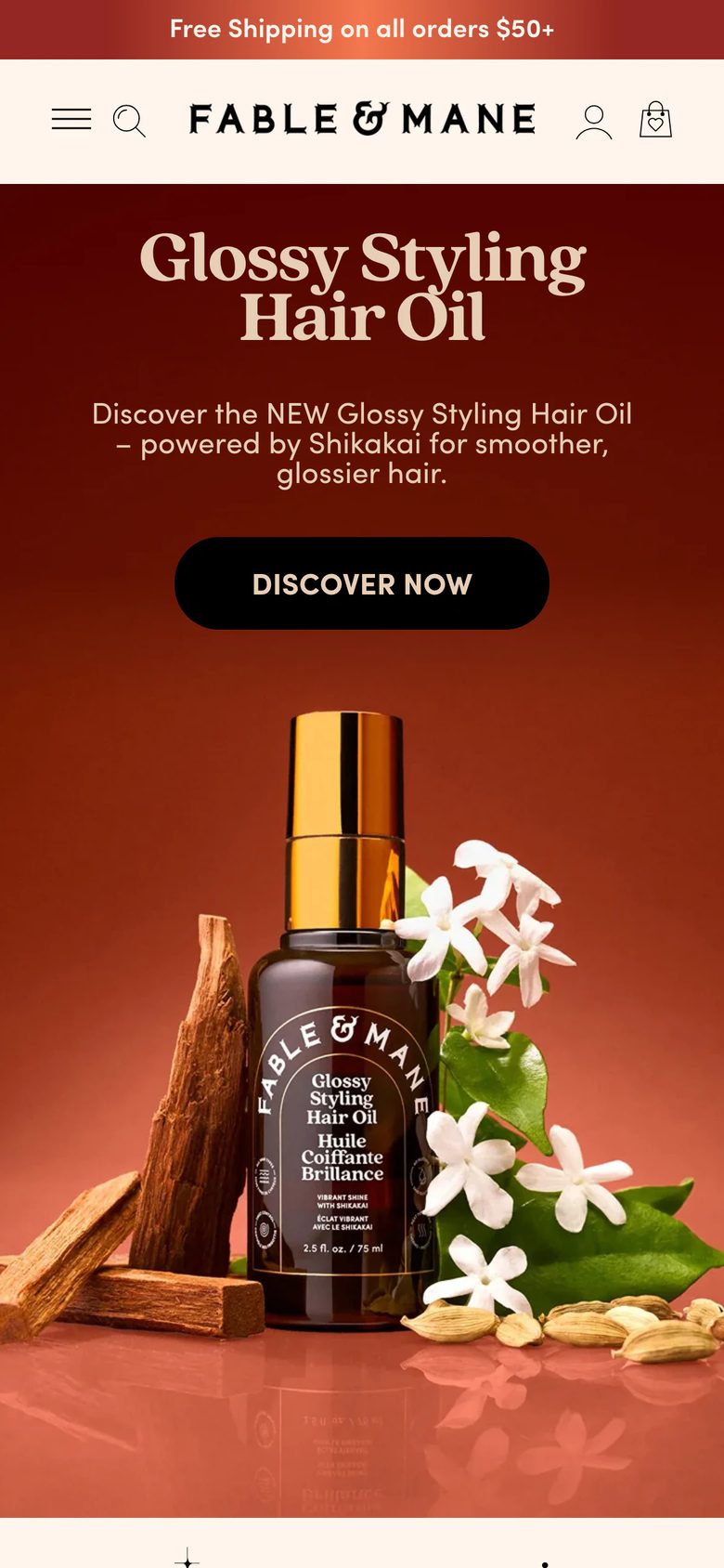 Mobile homepage of Fable & Mane
