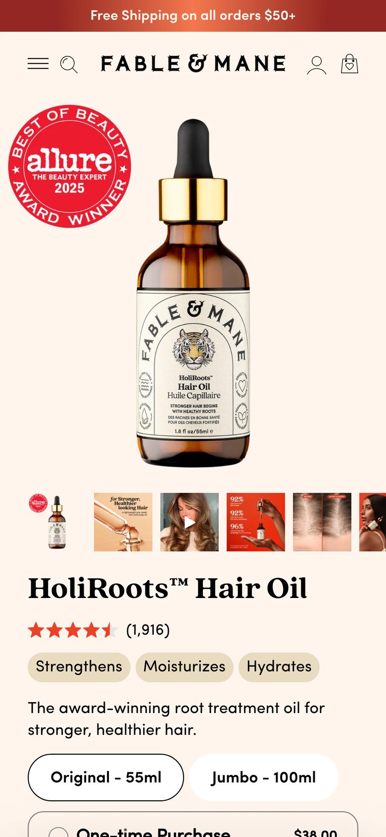 Mobile product page of Fable & Mane