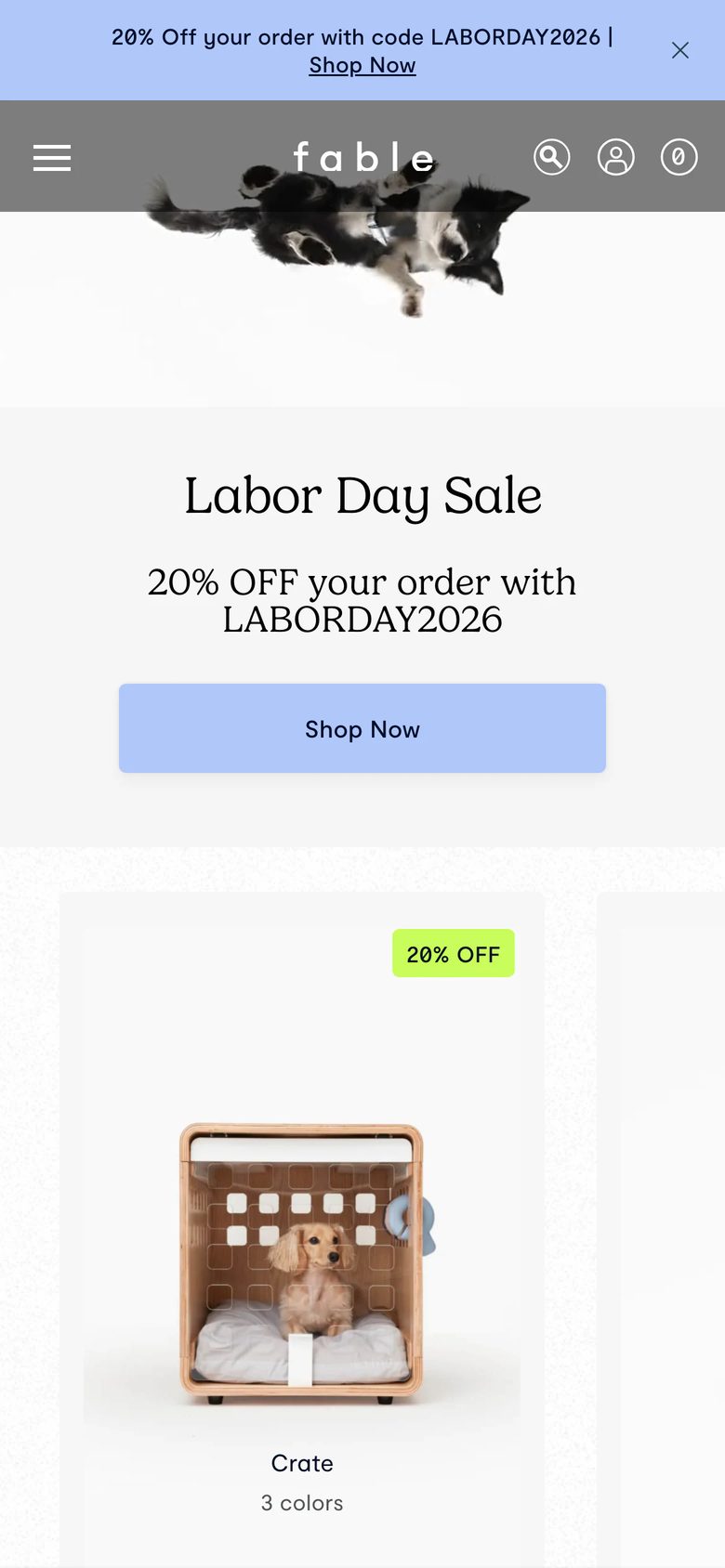 Mobile homepage of Fable