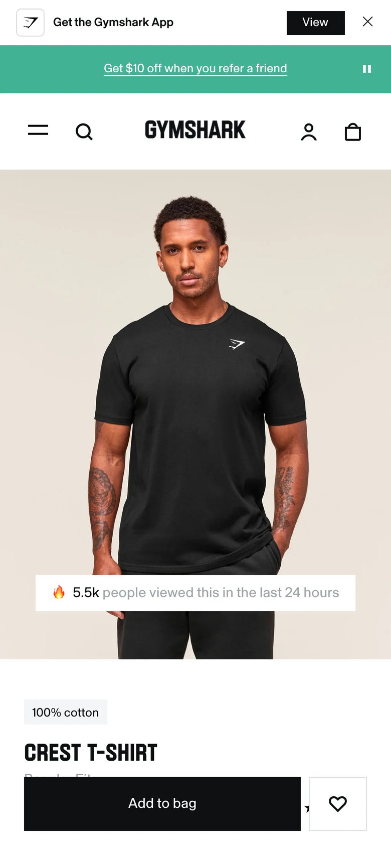 Mobile product page of Gymshark