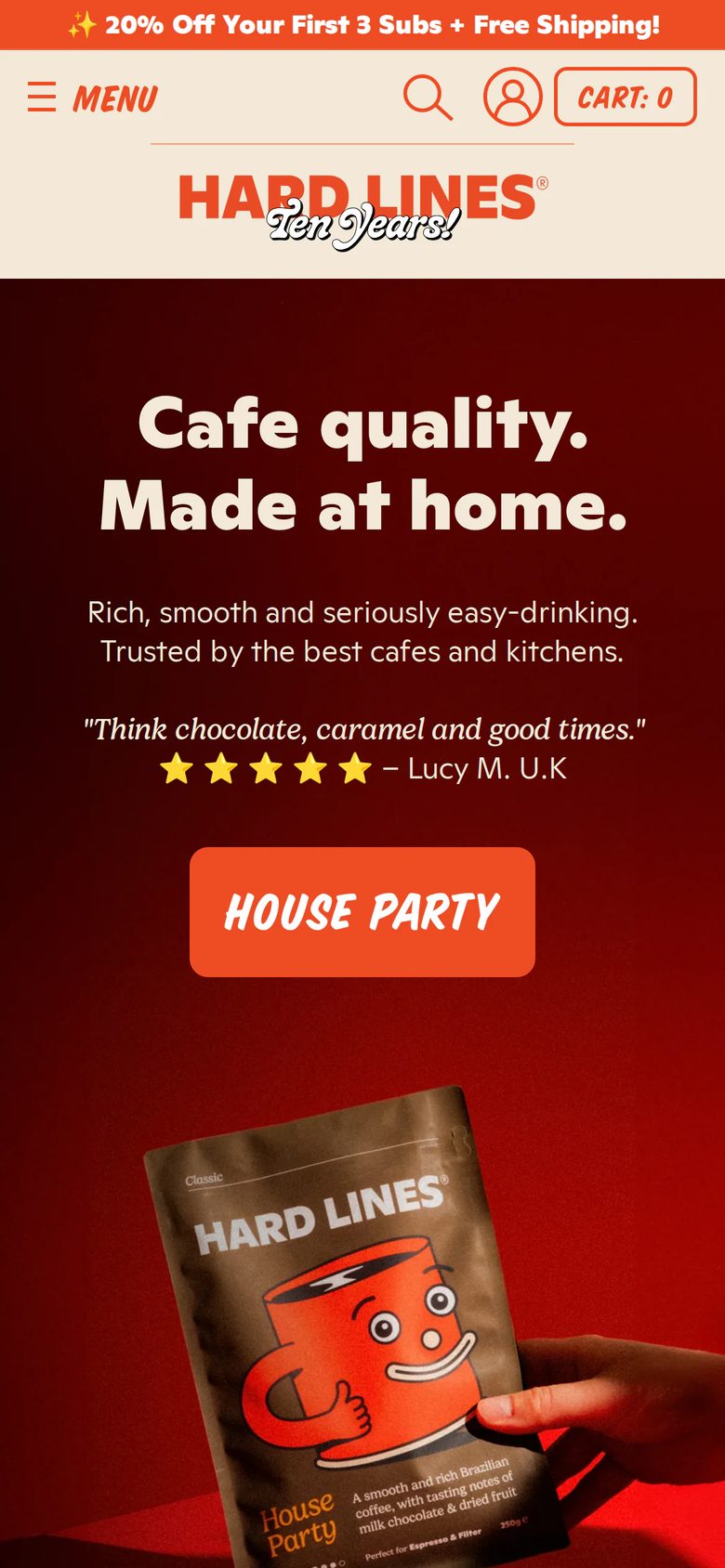 Mobile homepage of Hard Lines