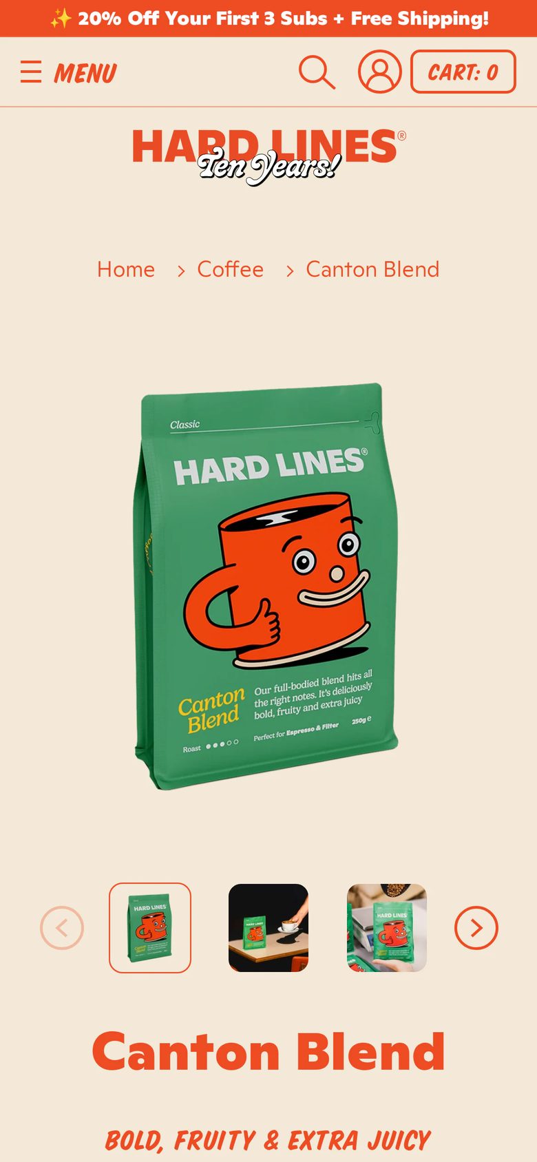 Mobile product page of Hard Lines