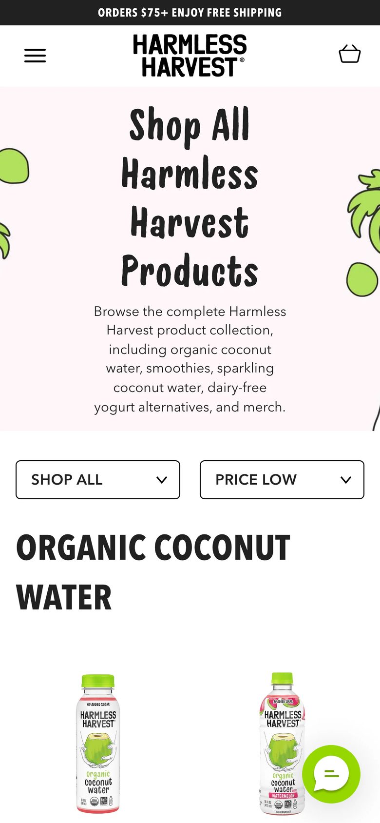 Mobile catalog of Harmless Harvest