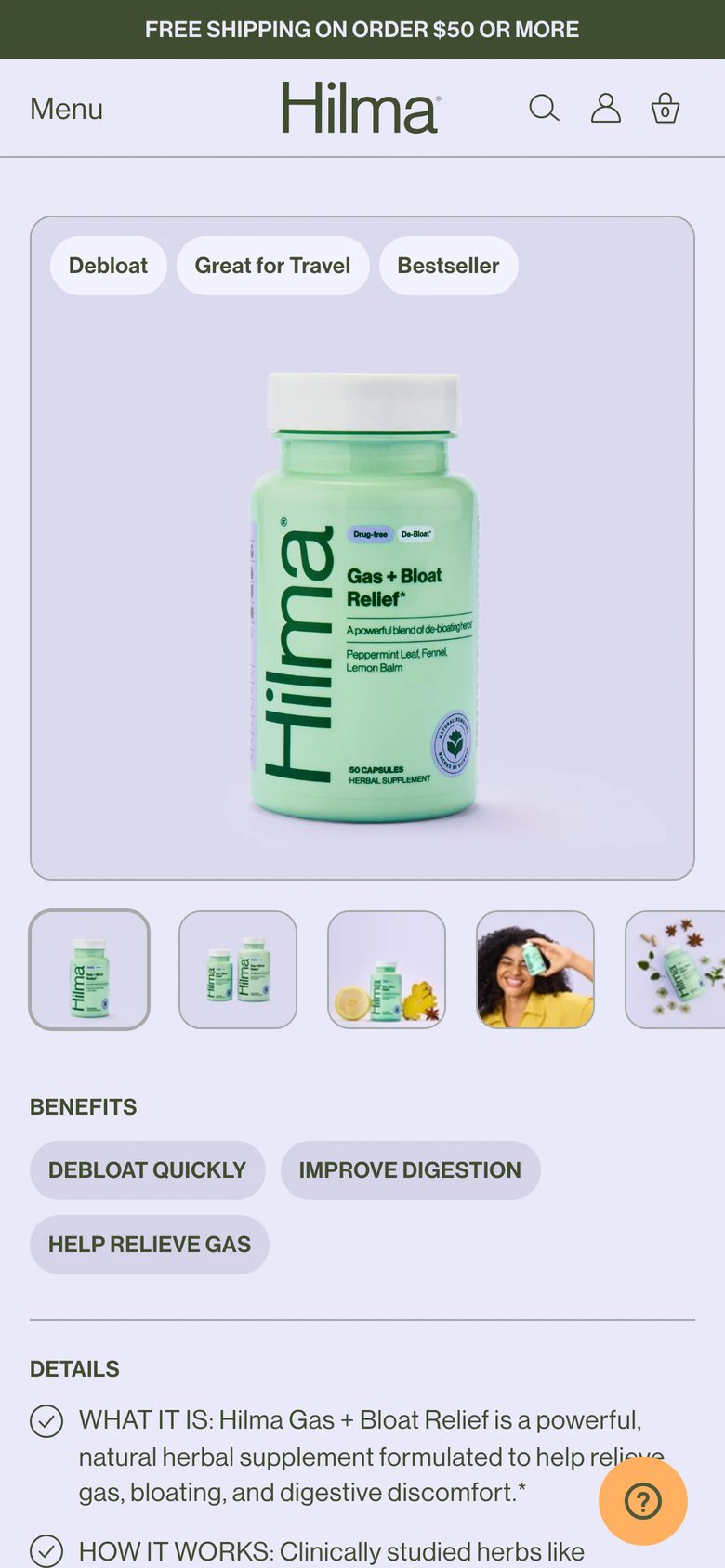 Mobile product page of Hilma