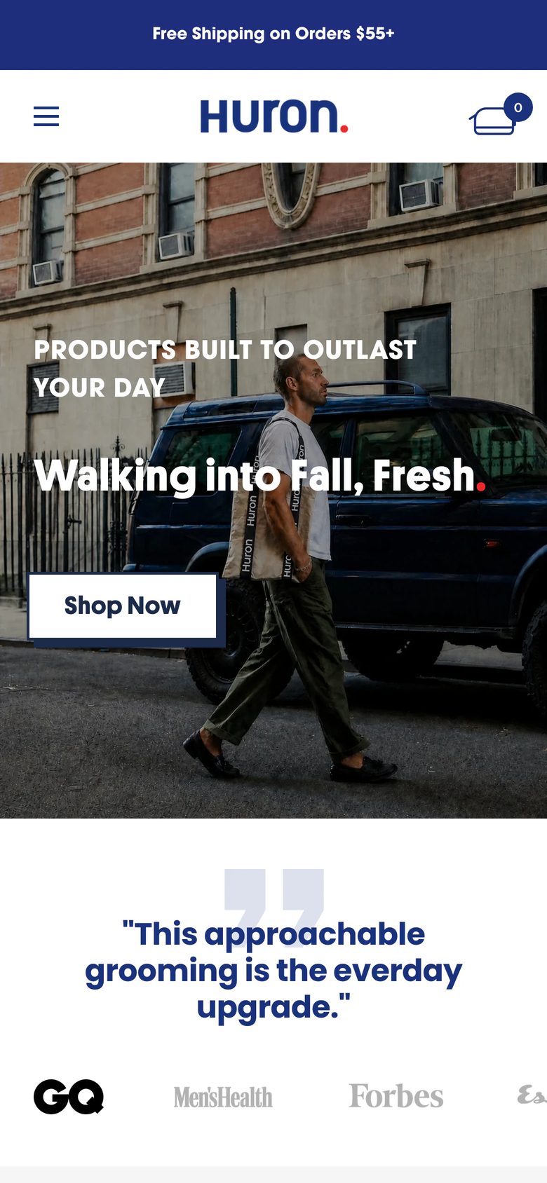 Mobile homepage of Huron