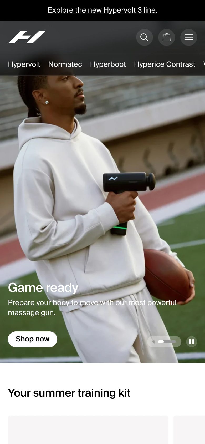 Mobile homepage of Hyperice
