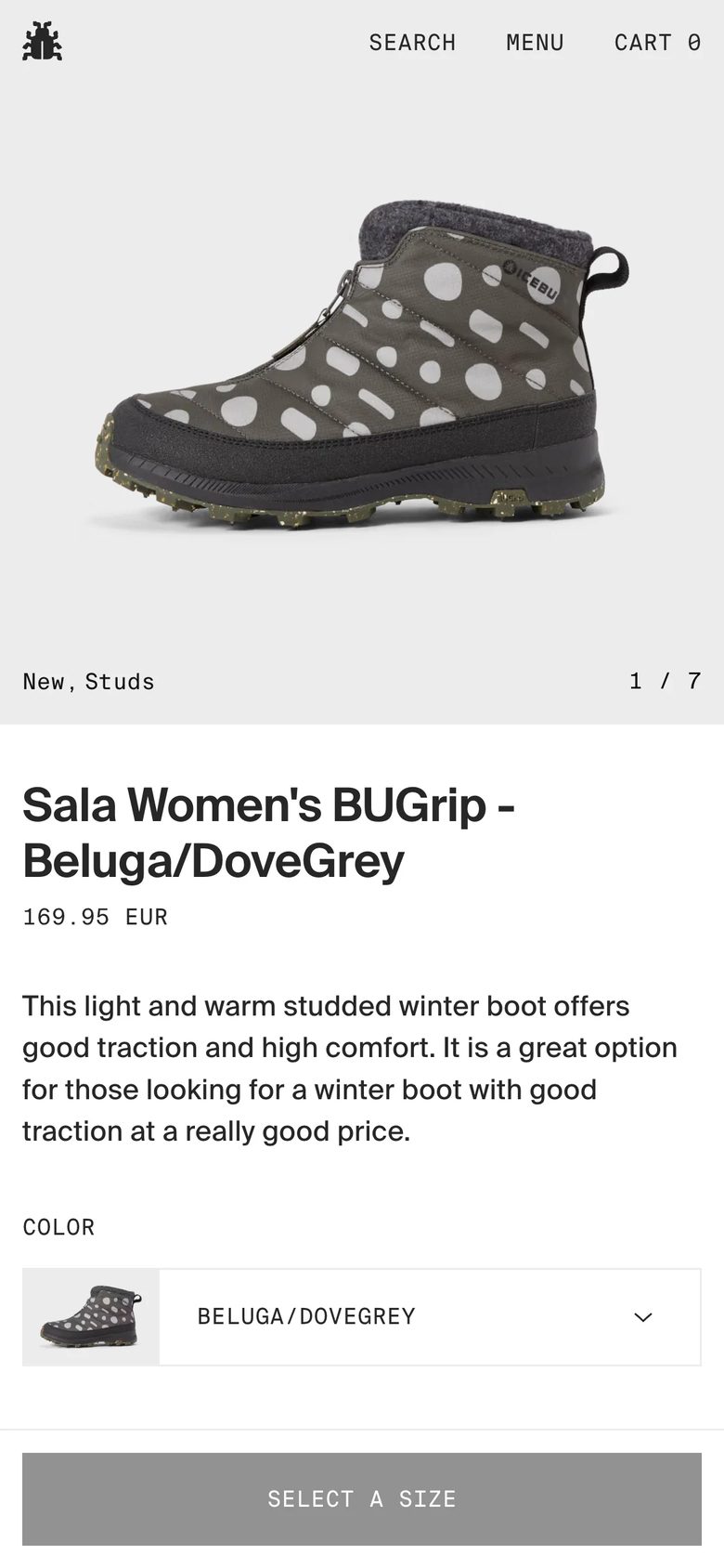 Mobile product page of Icebug