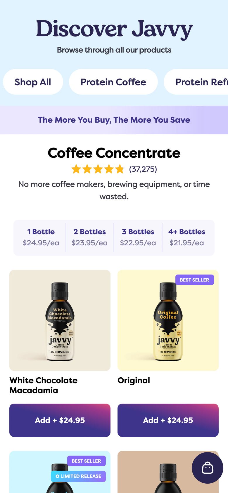Mobile catalog of Javvy