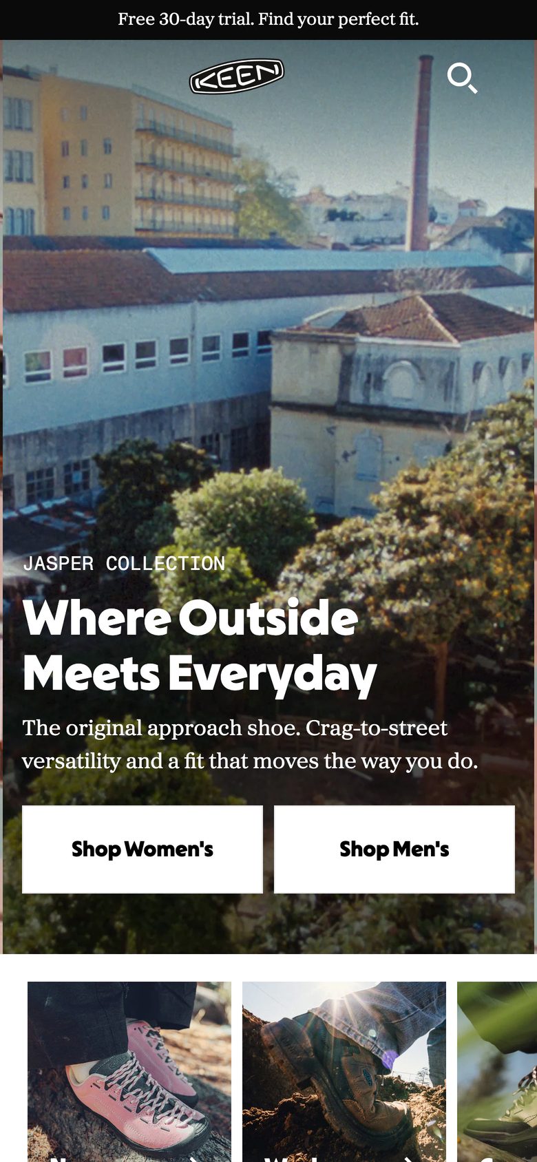 Mobile homepage of KEEN