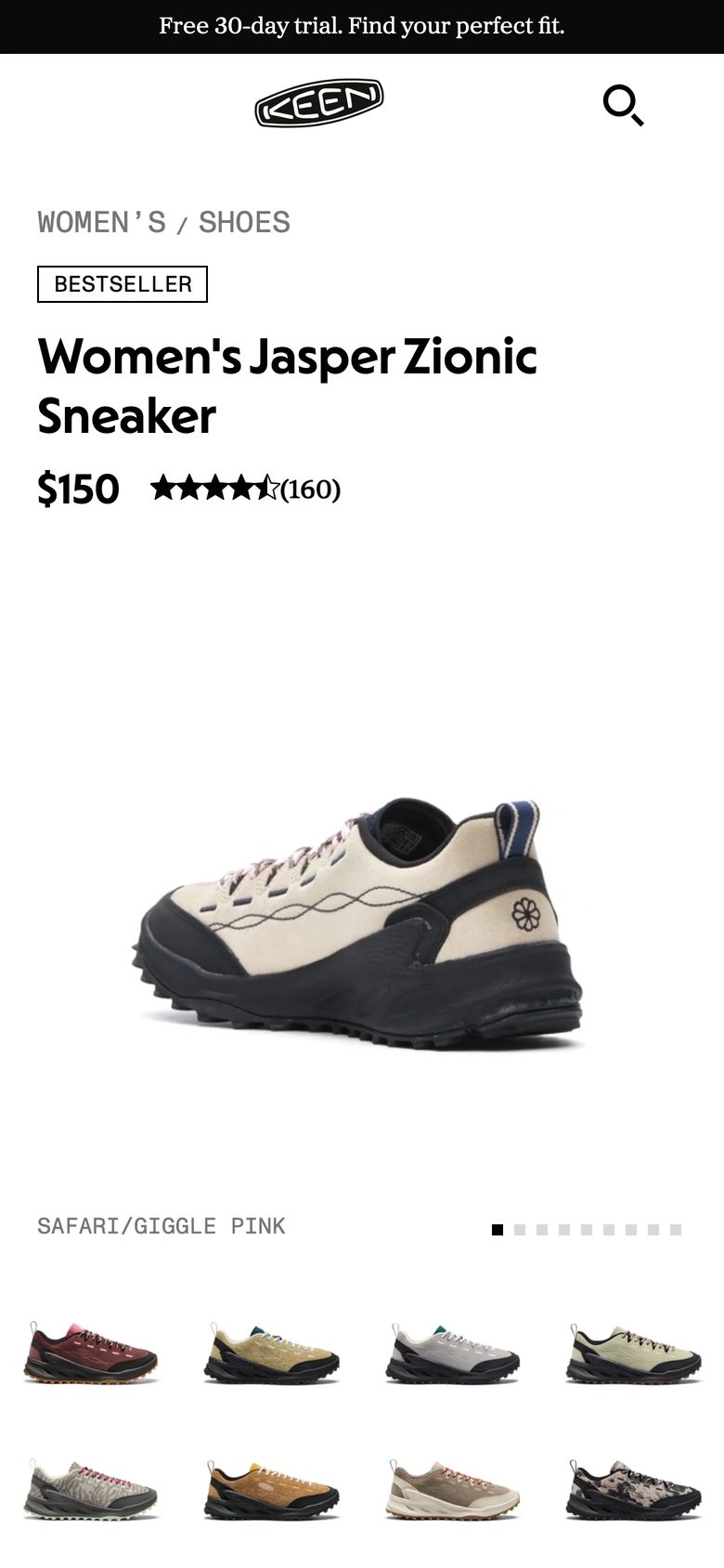 Mobile product page of KEEN