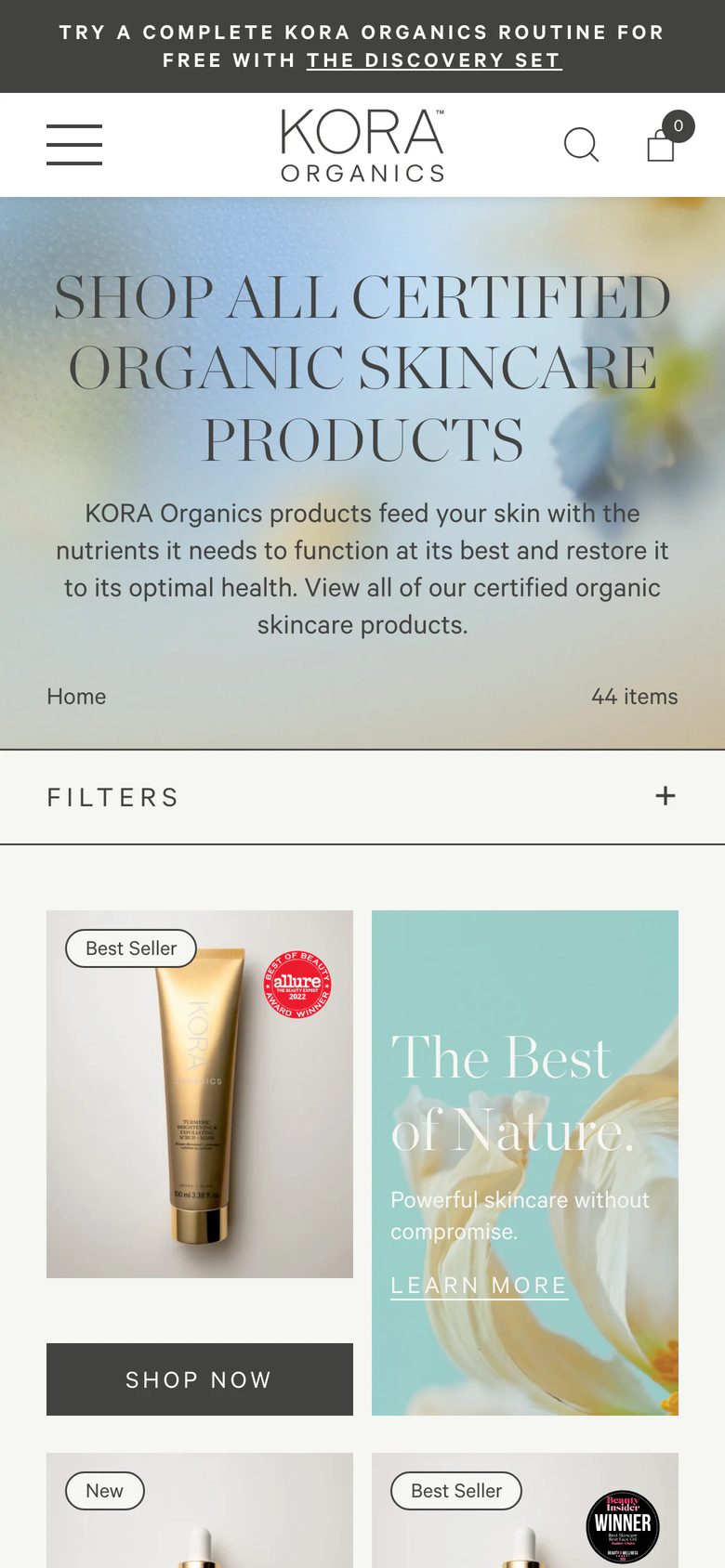 Mobile catalog of Kora Organics
