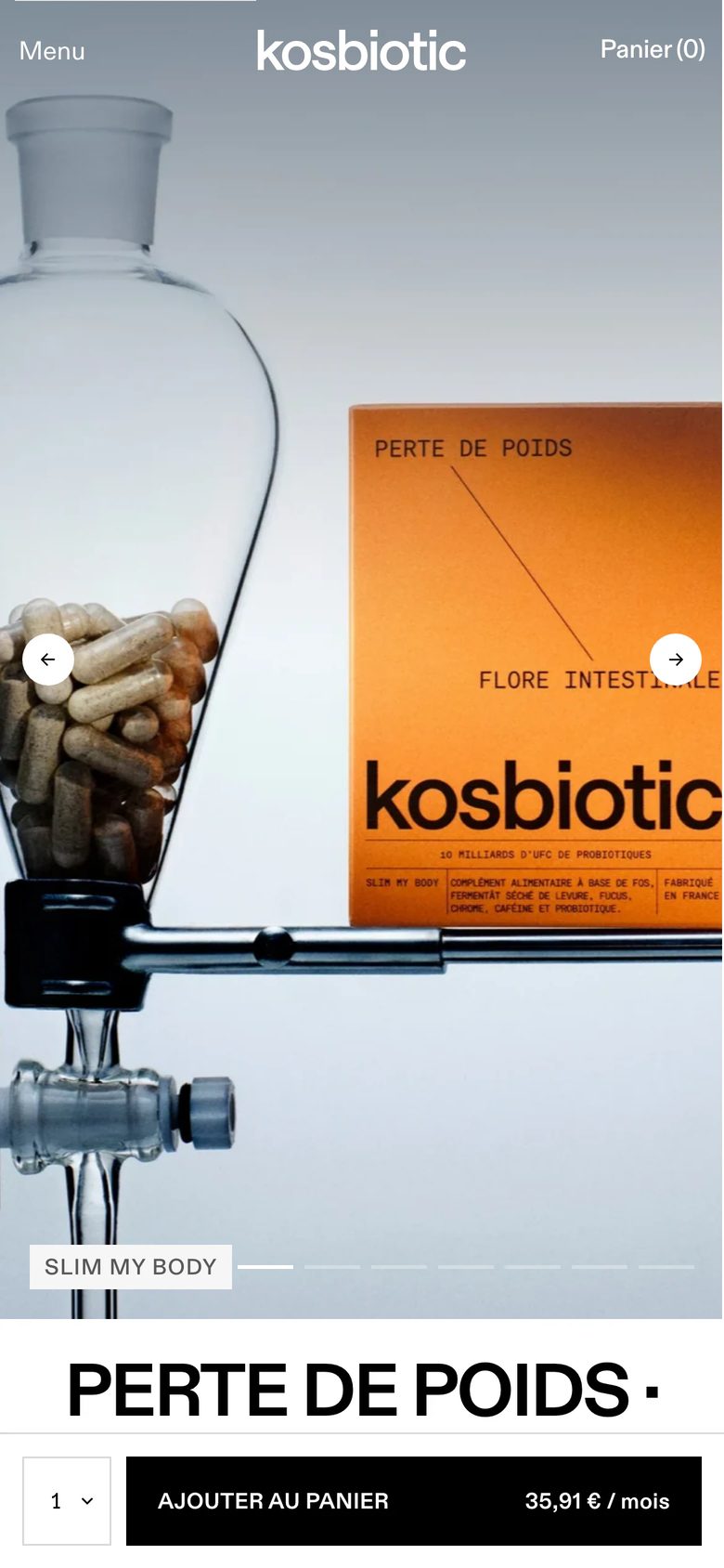 Mobile product page of Kosbiotic