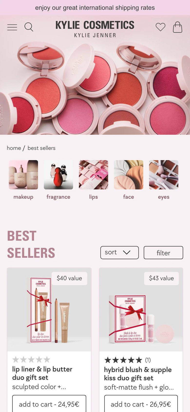 Mobile catalog of Kylie Cosmetics
