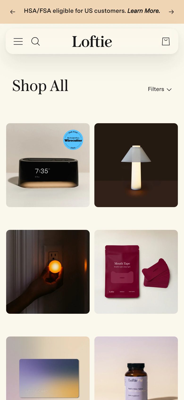 Mobile catalog of Loftie