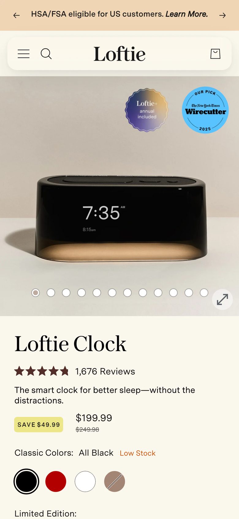 Mobile product page of Loftie
