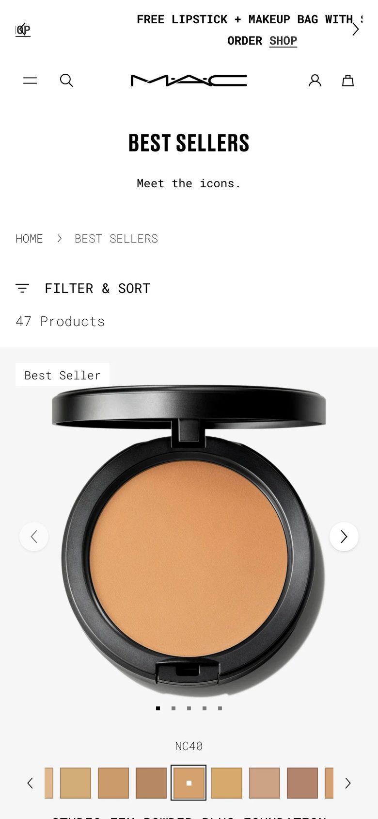 Mobile catalog of MAC Cosmetics