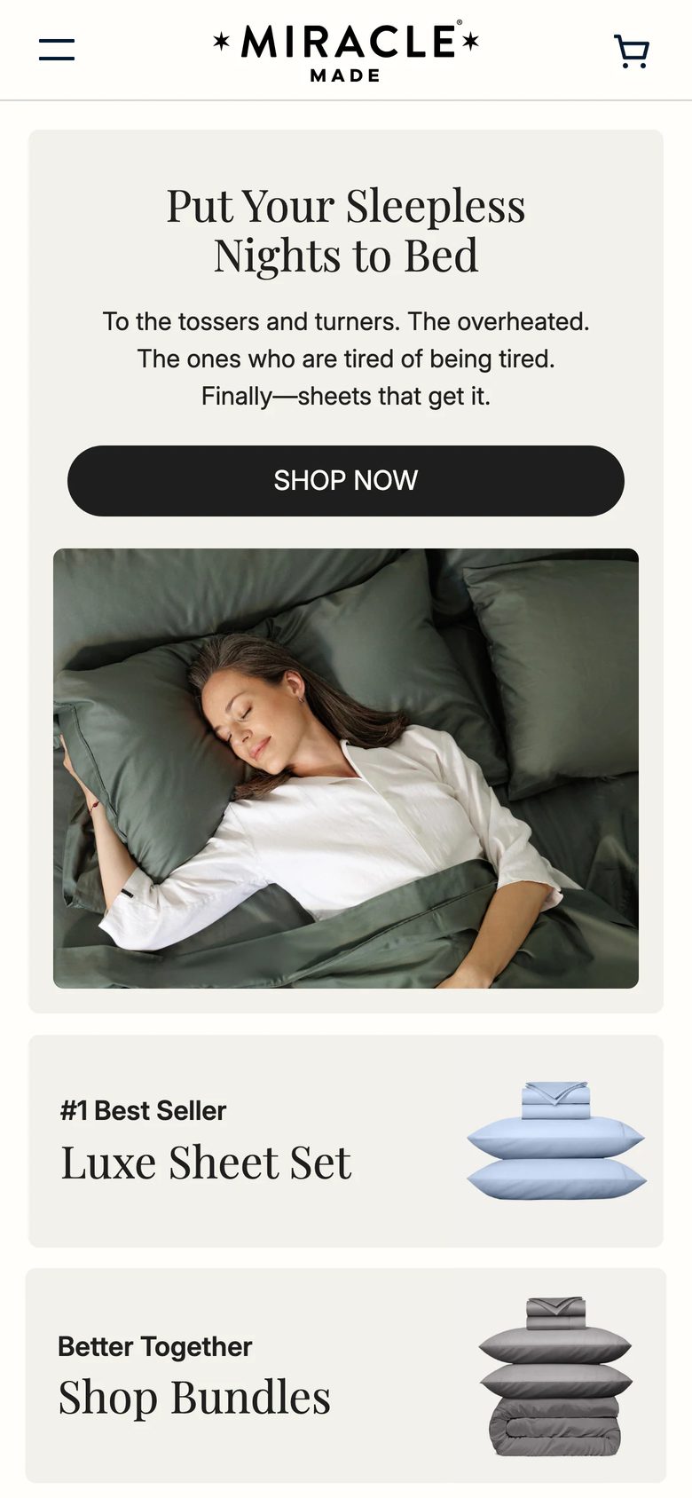 Mobile homepage of Miracle Brand