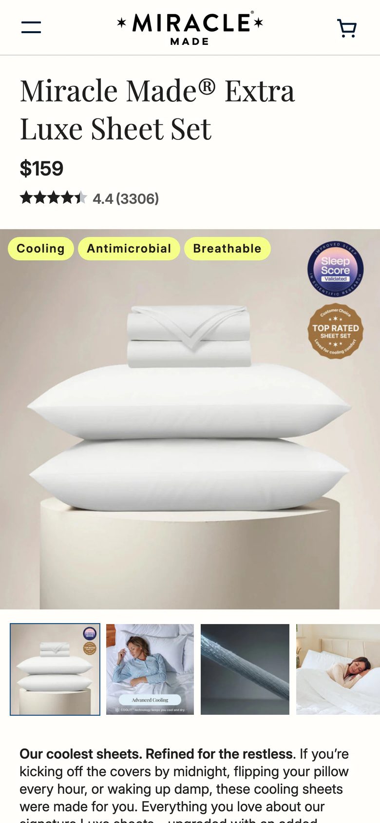 Mobile product page of Miracle Brand
