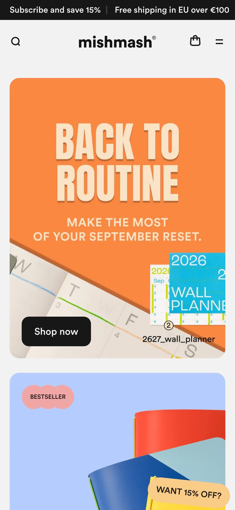 Mobile homepage of Mishmash