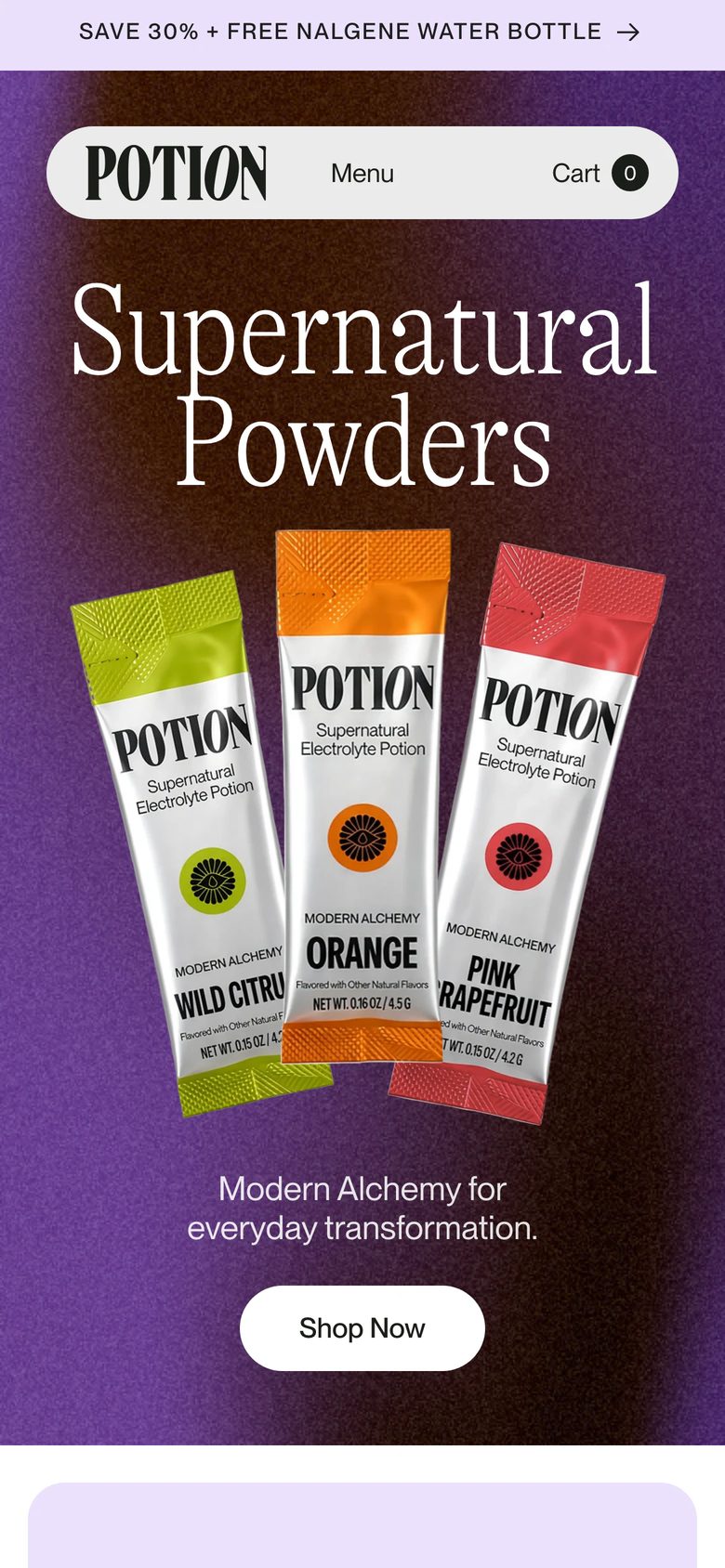 Mobile homepage of Mixpotion
