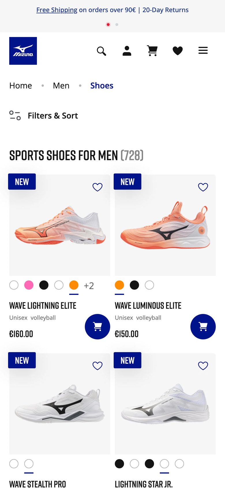 Mobile catalog of Mizuno