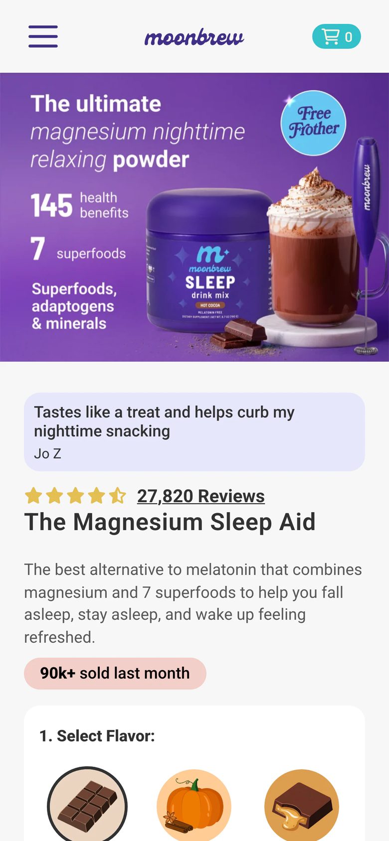 Mobile product page of Moonbrew