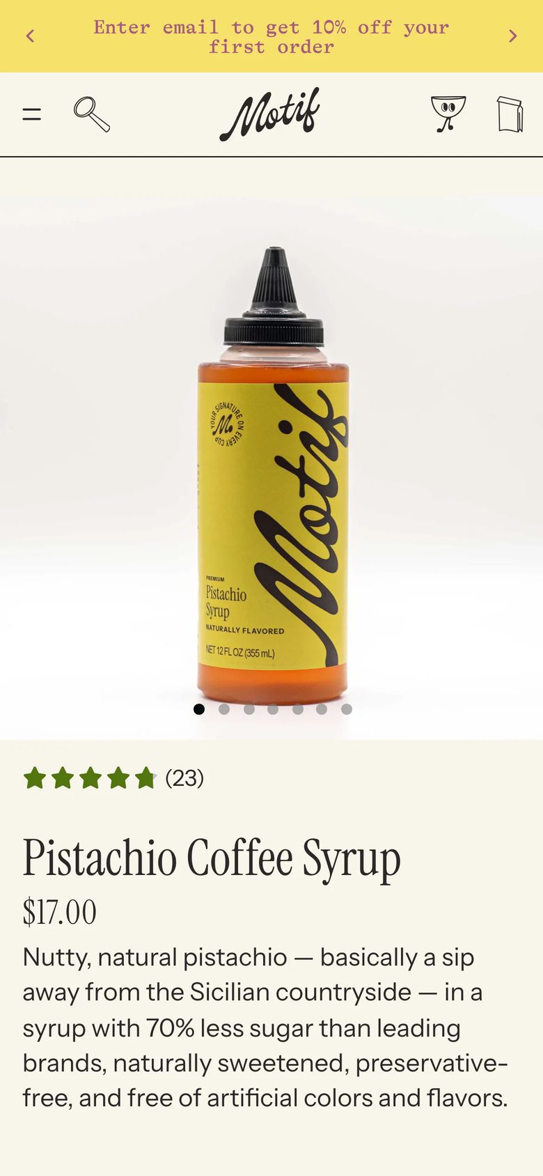 Mobile product page of Motif
