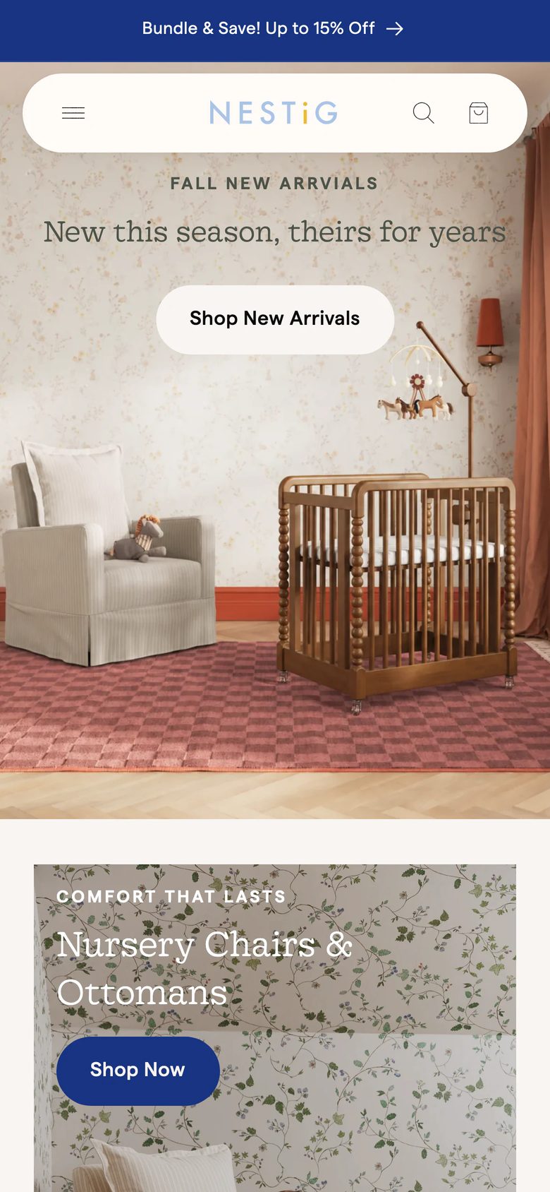 Mobile homepage of Nestig