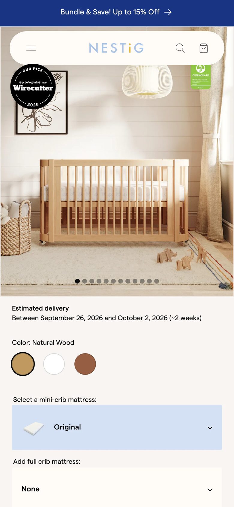 Mobile product page of Nestig