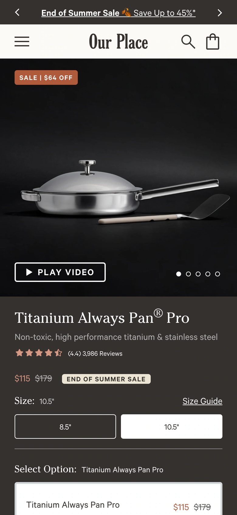 Mobile product page of Our Place