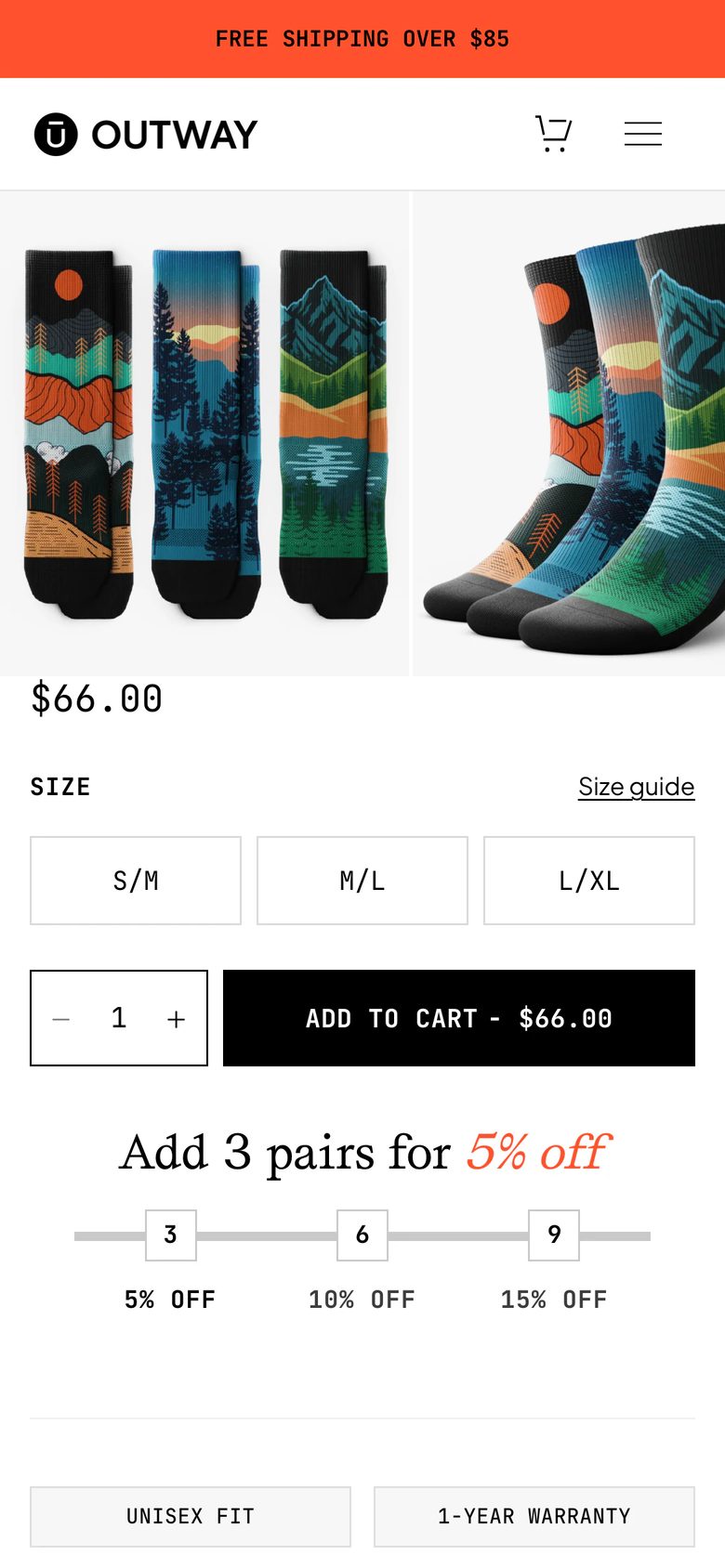 Mobile product page of Outway