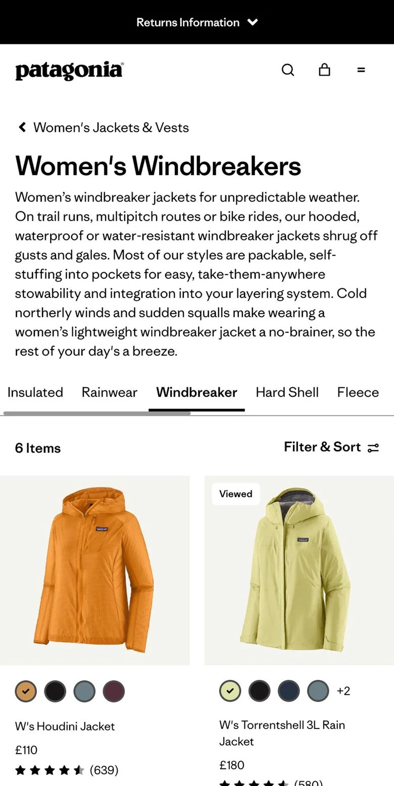 Mobile catalog of Patagonia