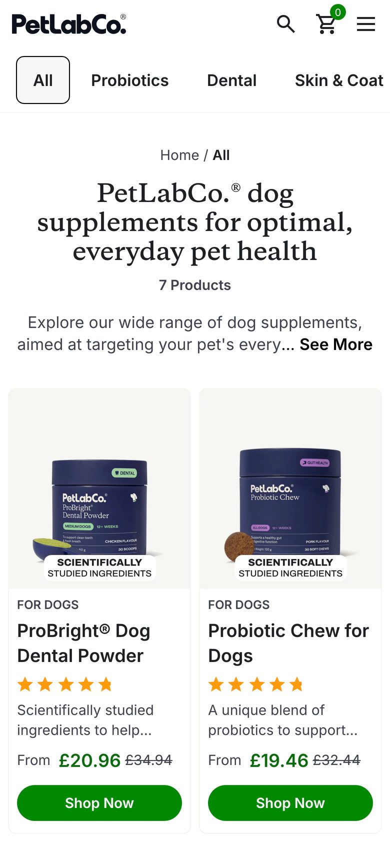 Mobile catalog of PetLab Co