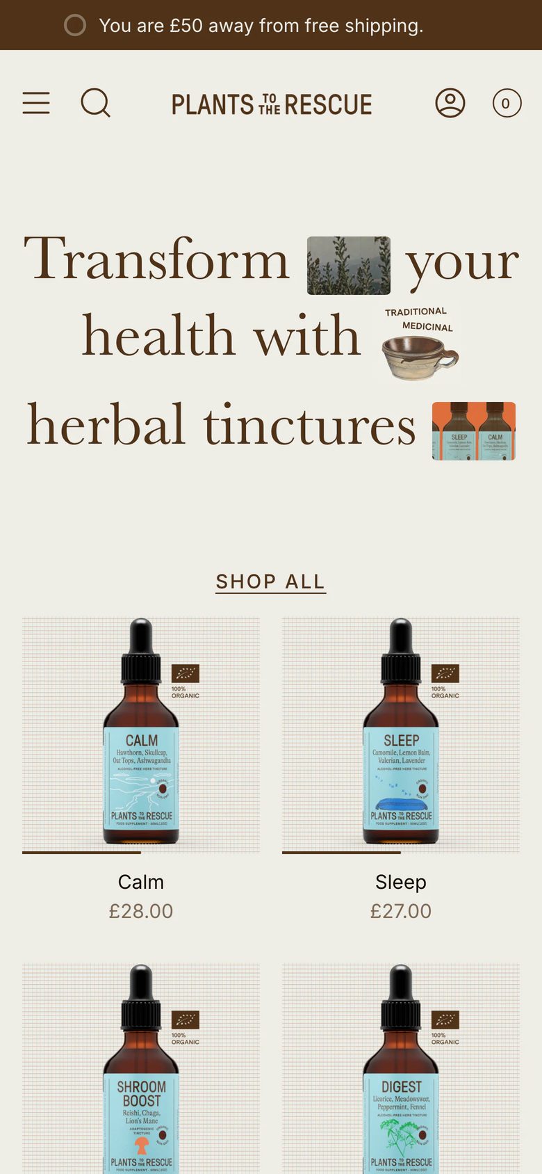 Mobile homepage of Plants to the Rescue