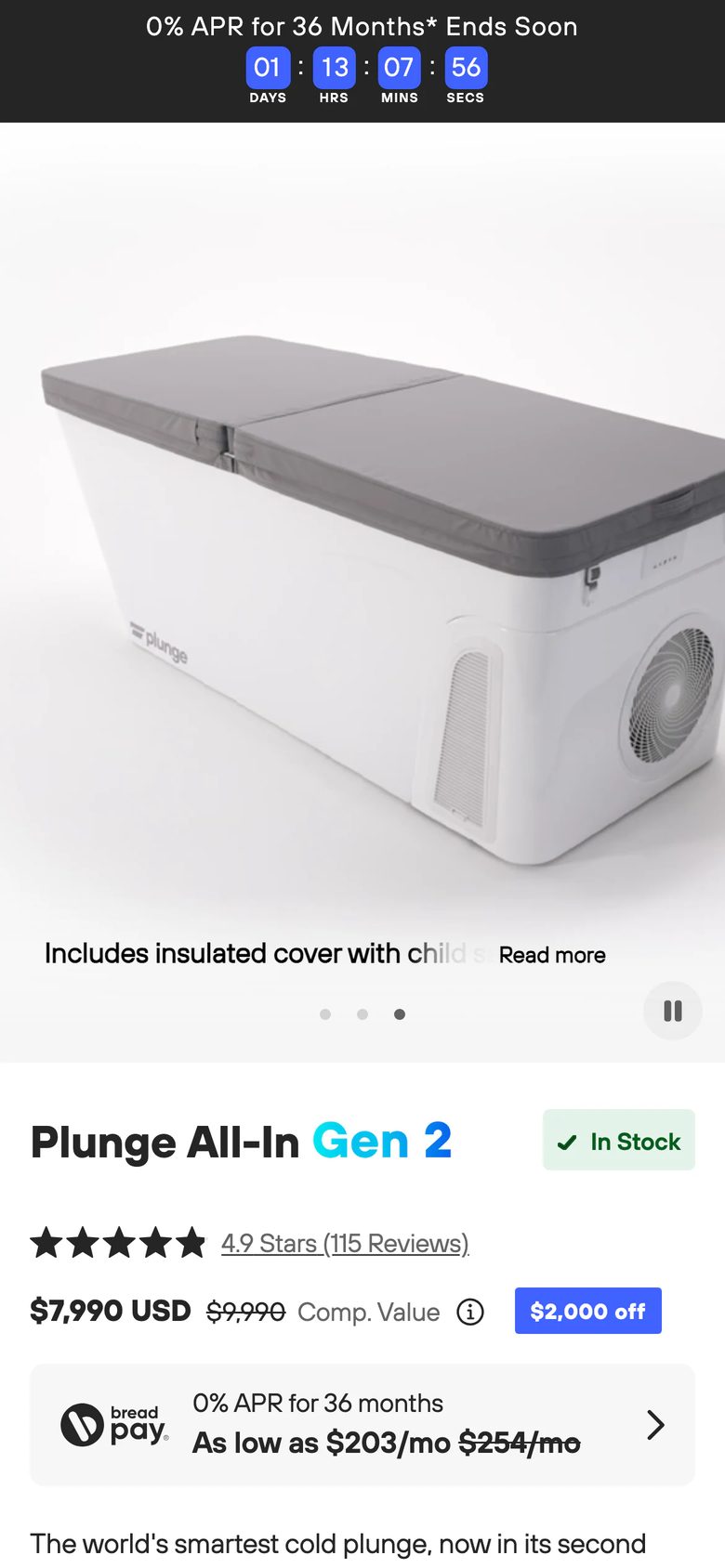 Mobile product page of Plunge