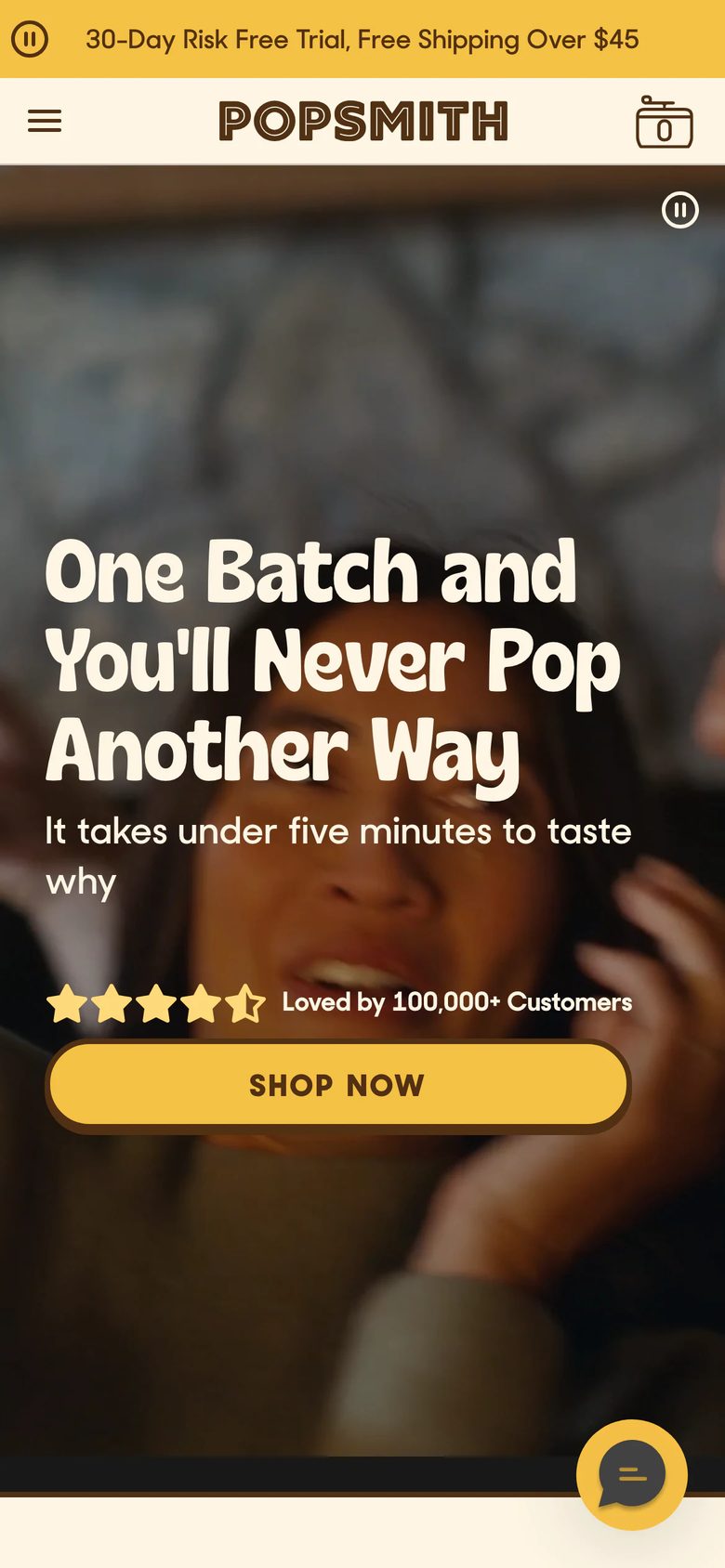 Mobile homepage of Popsmith