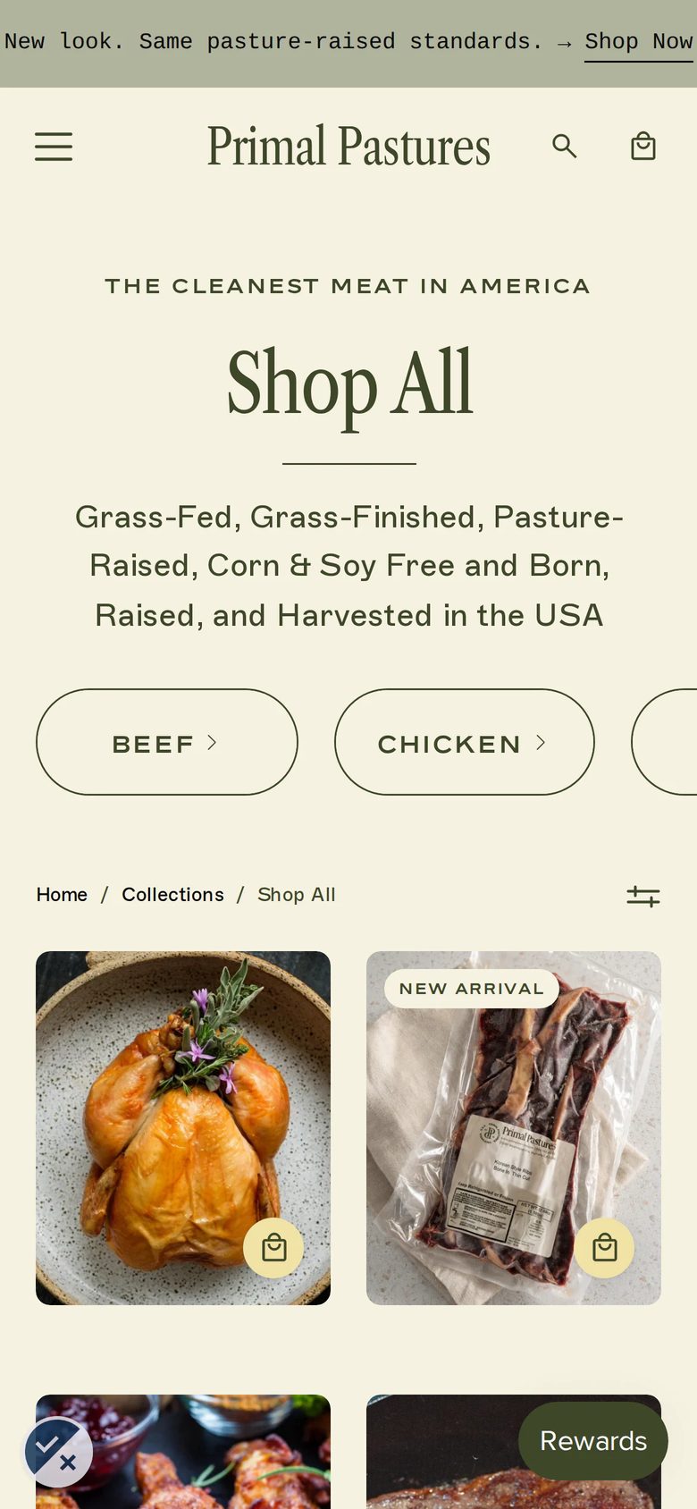 Mobile catalog of Primal Pastures