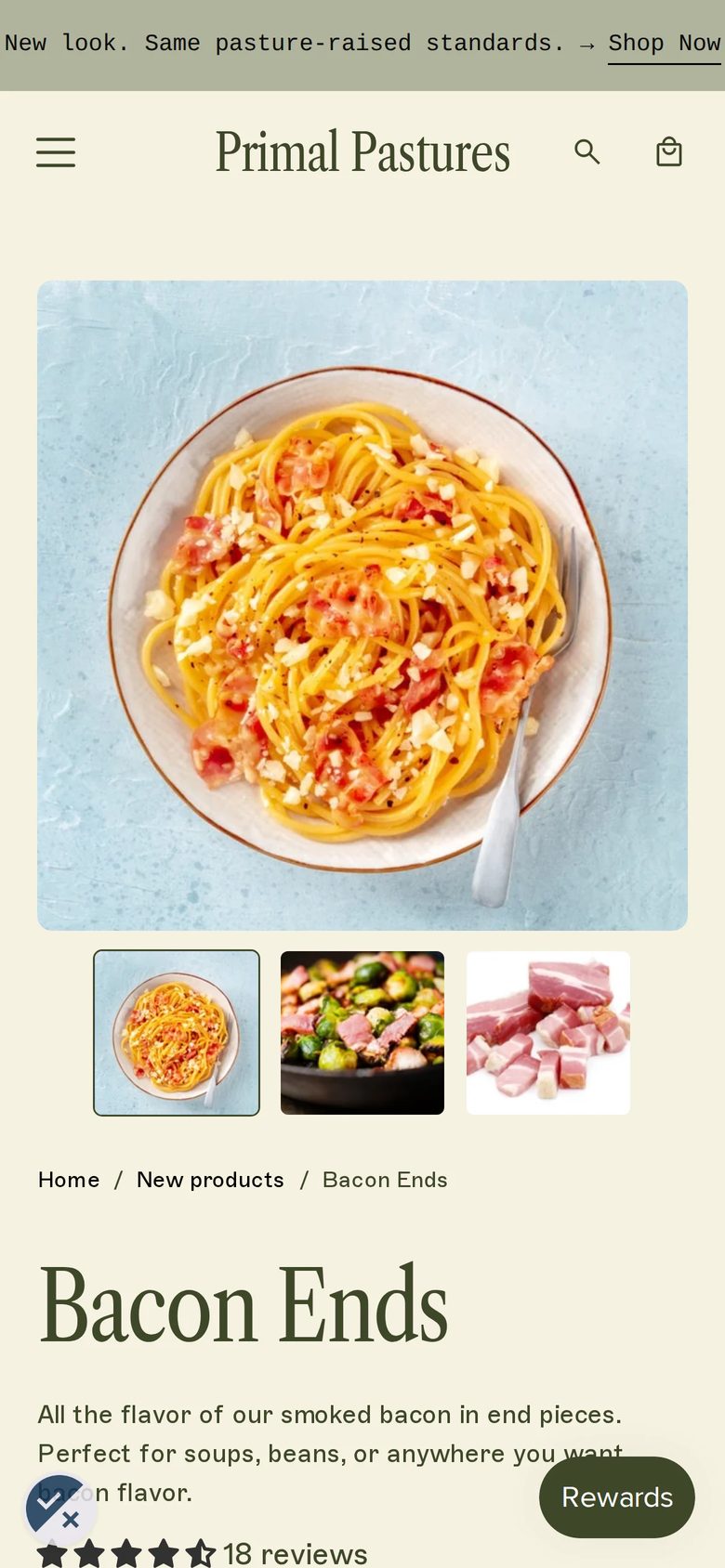 Mobile product page of Primal Pastures
