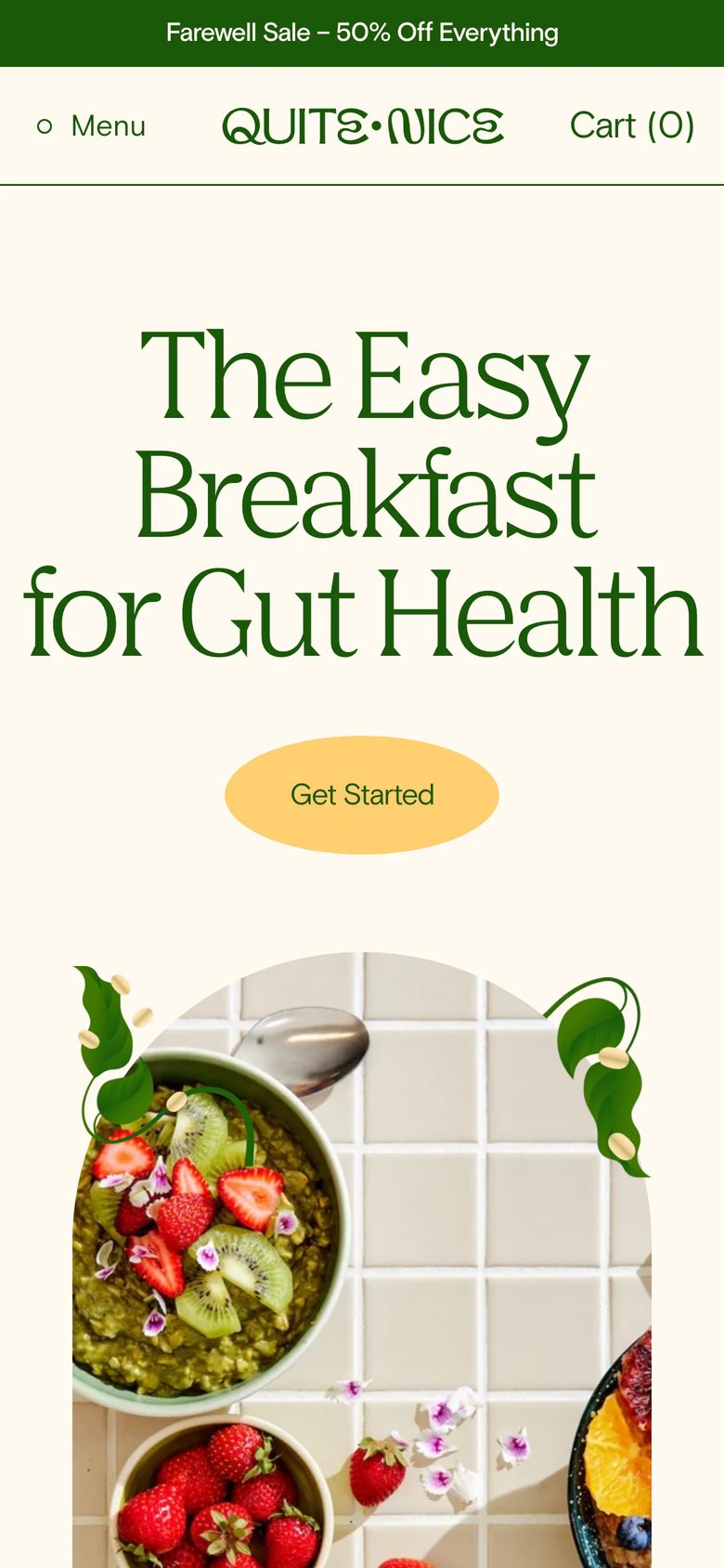 Mobile homepage of Quite Nice
