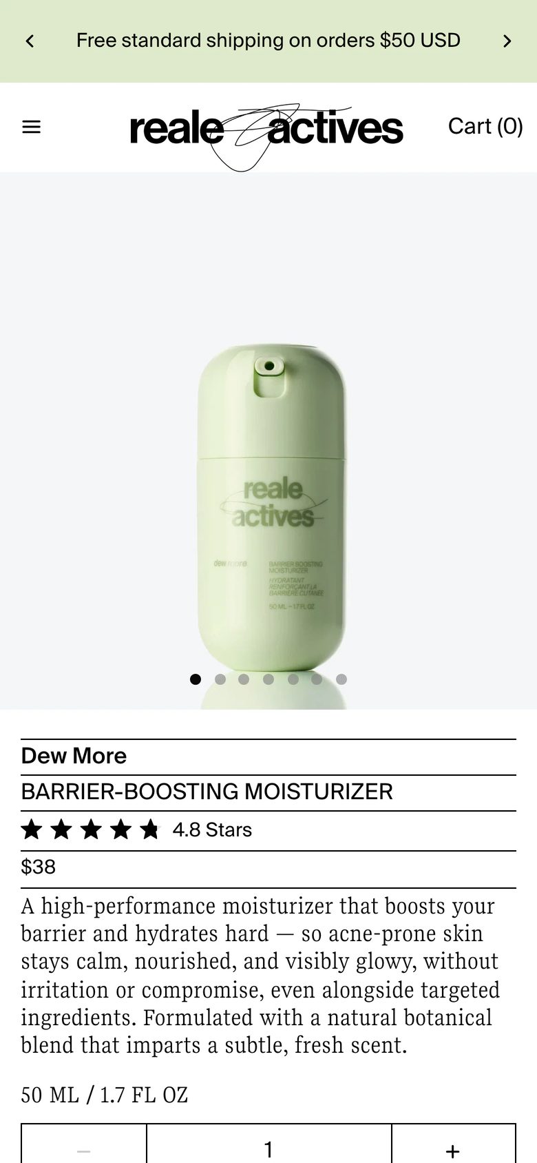 Mobile product page of Reale Actives