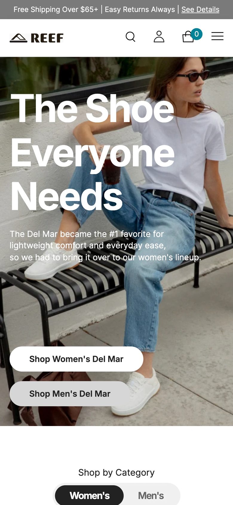 Mobile homepage of Reef